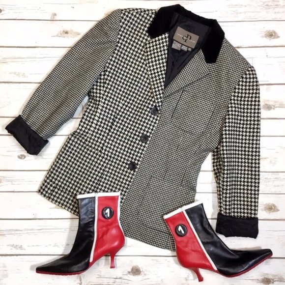 Vintage Preppy Houndstooth Black and White Jacket - Picture 1 of 8